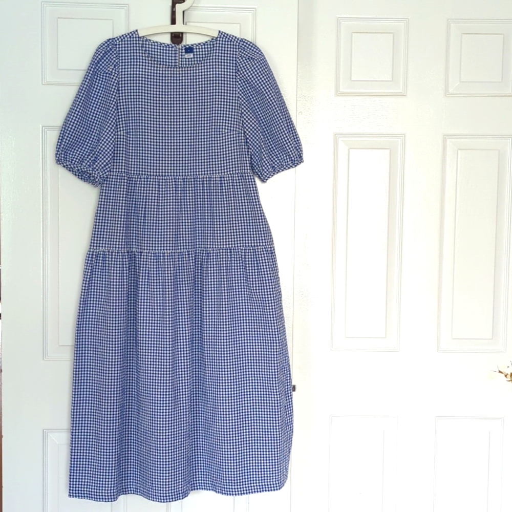 Old Navy Gingham Midi Dress Blue Size S